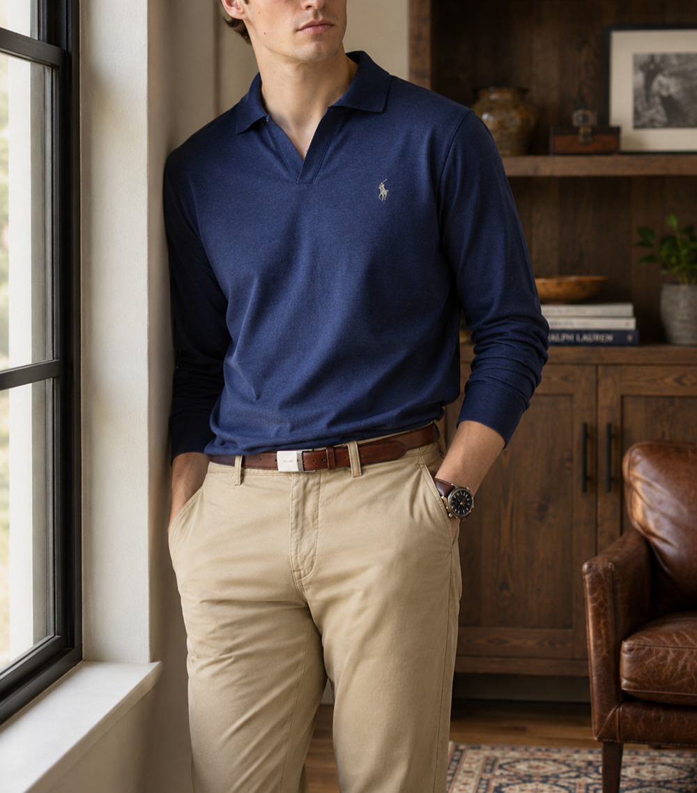 Polo Ralph Lauren Classic Fit Soft Cotton Johnny Collar Polo Shirt Navy L NWT